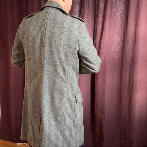 Vintage Club Monaco Herringbone Wool Trench Coat - Picture 2 of 9